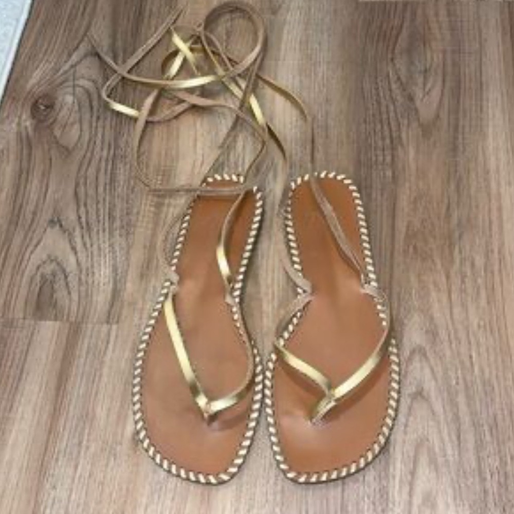 Zara Gold Ankle-Wrap Gladiator Sandals